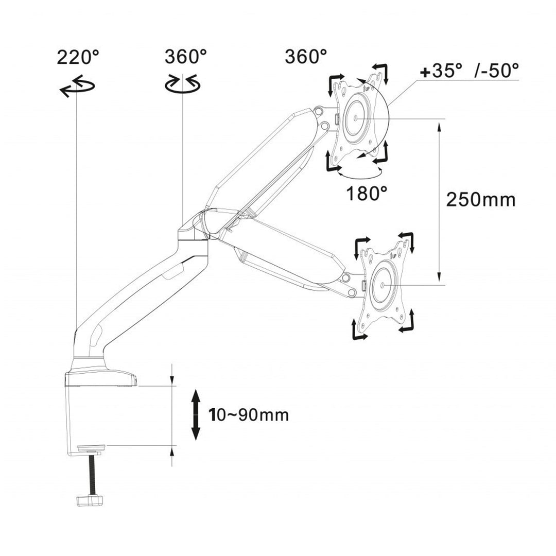 WIESZAK UCHWYT BIURKOWY DO MONITORA LED LCD USB 3.0 10-32" Art L-17GD