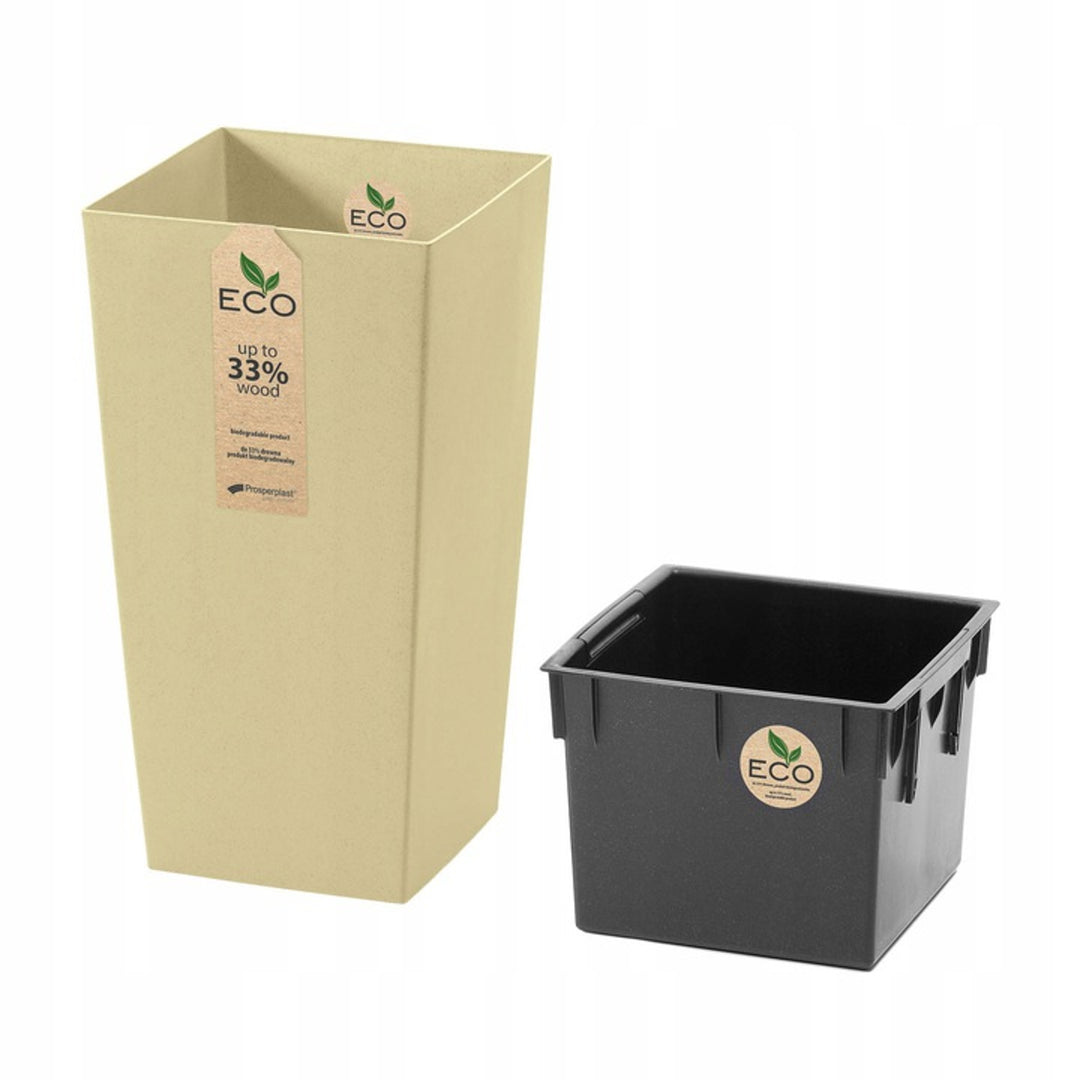 Doniczka z wkładem Prosperplast Urbi Square Eco kremowa DURS200W-CY728