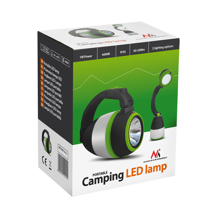 Lampa LED 3w1 Maclean, kempingowa, biurkowa, latarka, 1W, 60-200lm, Cold White 6000K, zasilanie 3xAA 1,5V, MCE294