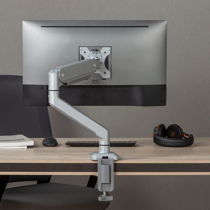 Uchwyt do monitora aluminiowy ze sprężyną gazową Ergo Office, podwójne ramię, vesa 75x75/100x100, 17"-32" 10 kg srebrny, ER-447