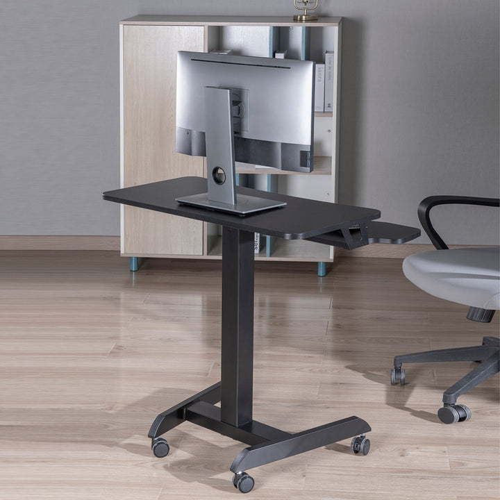 Mobilna stacja robocza z regulacją wysokości i podwójną platformą Ergo Office, do pracy w pozycji stojącej, czarne max. 8kg, max. wys. 1200mm, ER-444 B