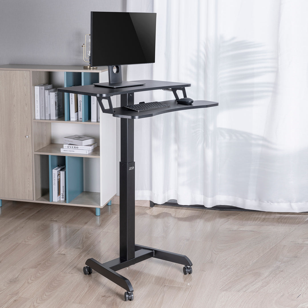Mobilna stacja robocza z regulacją wysokości i podwójną platformą Ergo Office, do pracy w pozycji stojącej, czarne max. 8kg, max. wys. 1200mm, ER-444 B