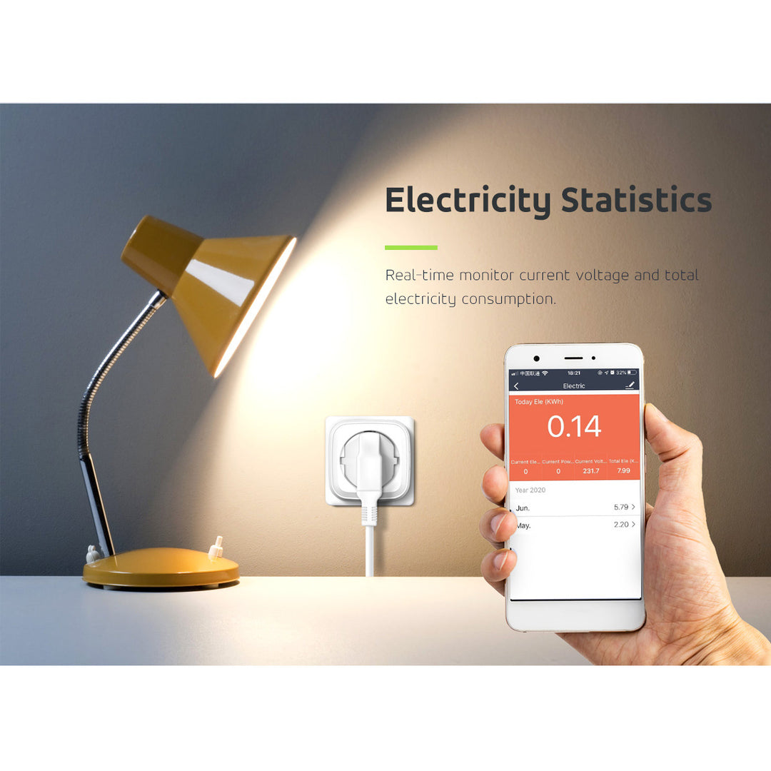 Zdalnie sterowane gniazdko WiFi GreenBlue, Android/iOS/Alexa/Google Home, zuż. energii, timer, max 3680W, typ F, GB720 F