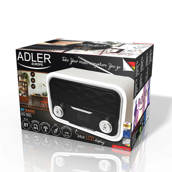 Radio FM Bluetooth 1800 mAh SD USB MP3 AUX LCD Adler AD 1185
