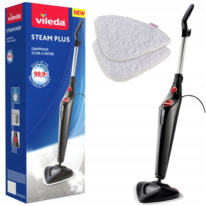 Vileda 168917 Steam Plus 3.0 Elektryczny mop parowy z 2x wymiennymi nakładkami z mikrofibry, czyszczenie dywanów