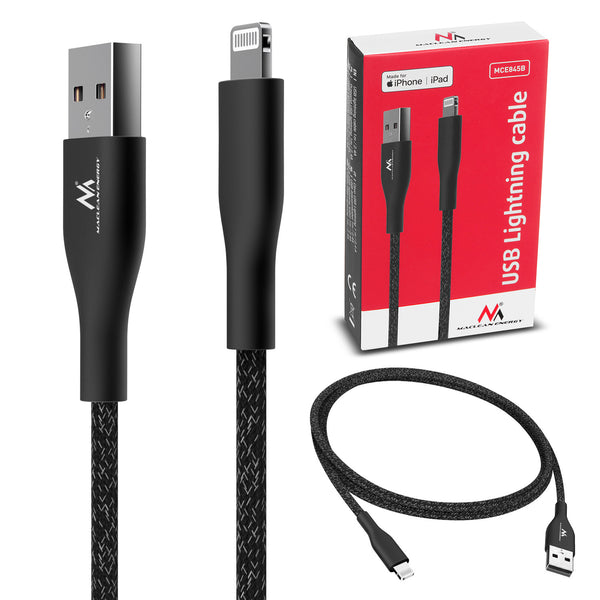 Kabel MFi (Made for iPhone / iPod / iPad) wspierający Fast Charge 2.4A Maclean Energy MCE845B czarny dł. 1m 5V/2.4A - przesył danych