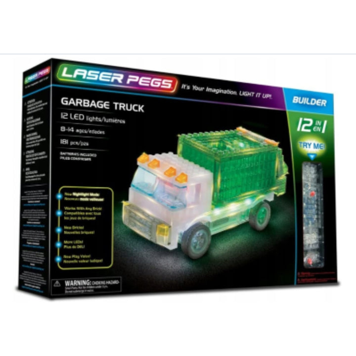 Klocki świecące LED LASER PEGS GARBAGE TRUCK Śmieciarki 12w1