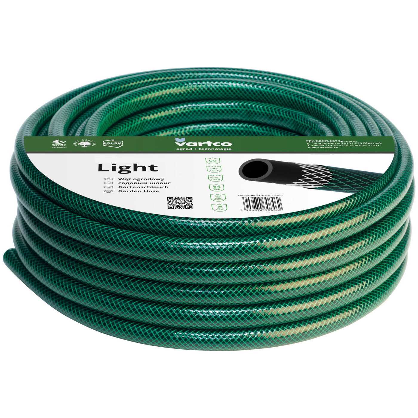 Wąż ogrodowy elastyczny Vartco Light 1/2" 20m 3 warstwowy
