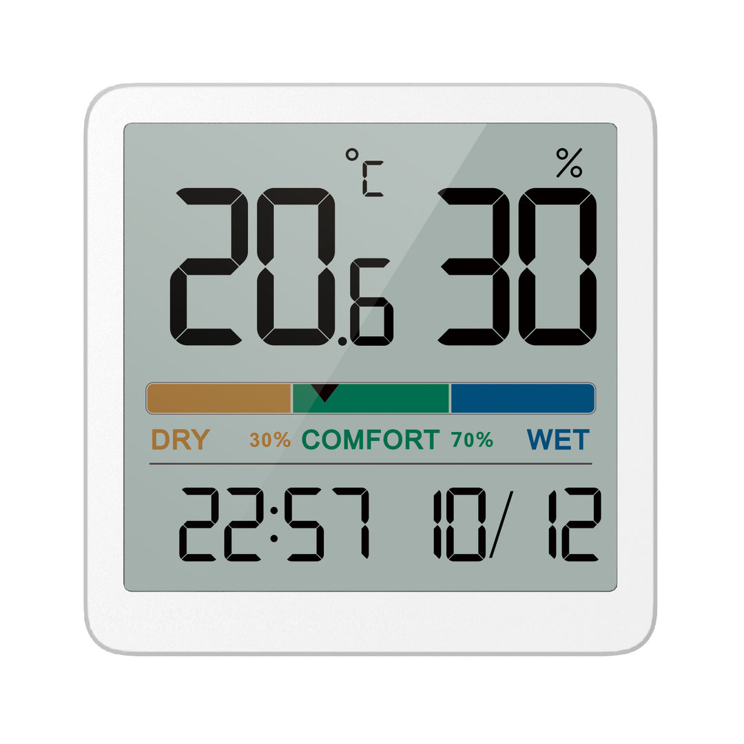 Termometr/higrometr z funkcją zegara i daty, GreenBlue, bateria CR2032, zakres temp. -9.9 st. C do +60 st. C.,GB380