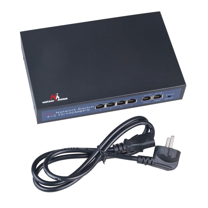 Switch PoE 6-port 10/100M do kamer IP Maclean, 60W, 4 porty PoE, IEEE 802.3af/at, MCTV-517