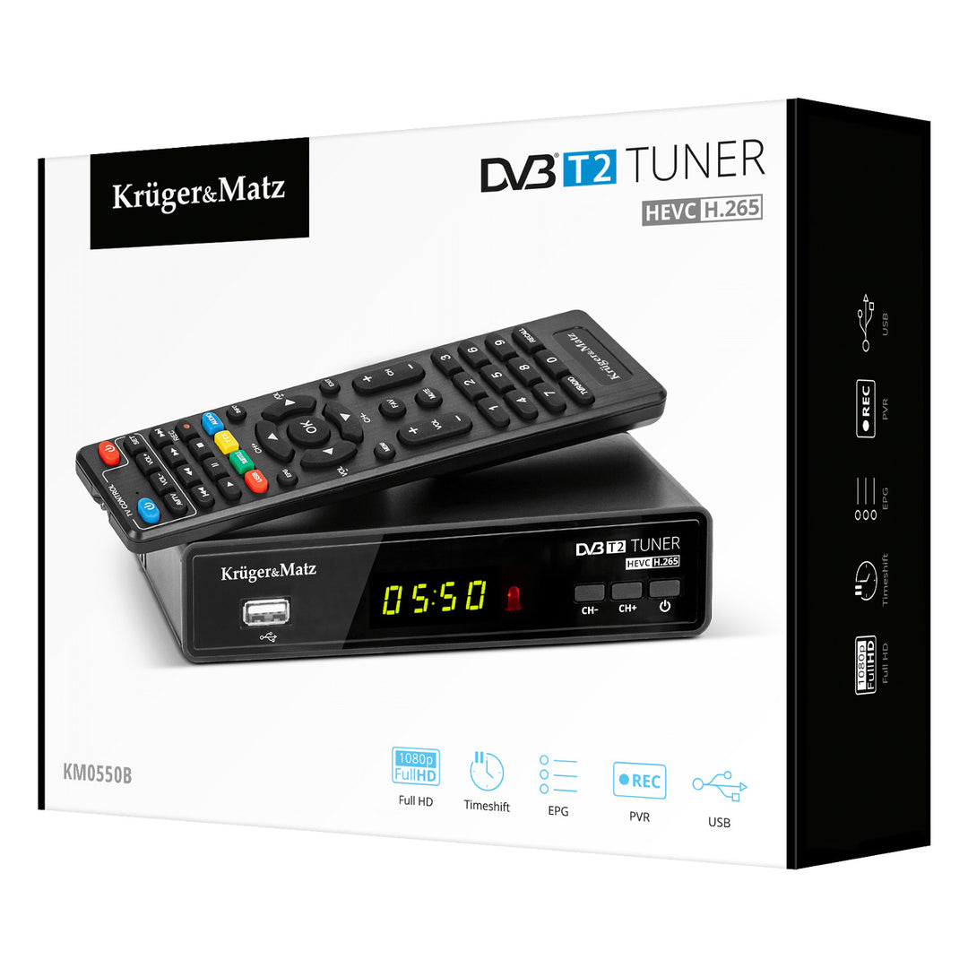 Tuner dekoder telewizji naziemnej DVB-T2 H.265 HEVC Kruger&Matz