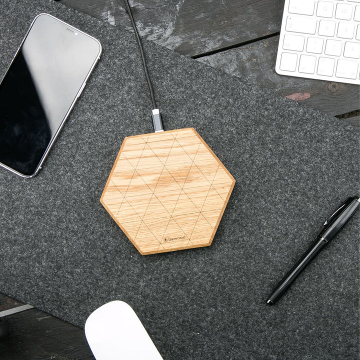 ŁADOWARKA INDUKCYJNA BEWOOD SLIM HEXAGON QI 15W DĄB