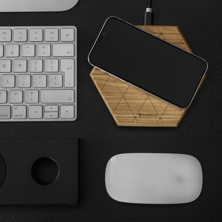ŁADOWARKA INDUKCYJNA BEWOOD SLIM HEXAGON QI 15W DĄB