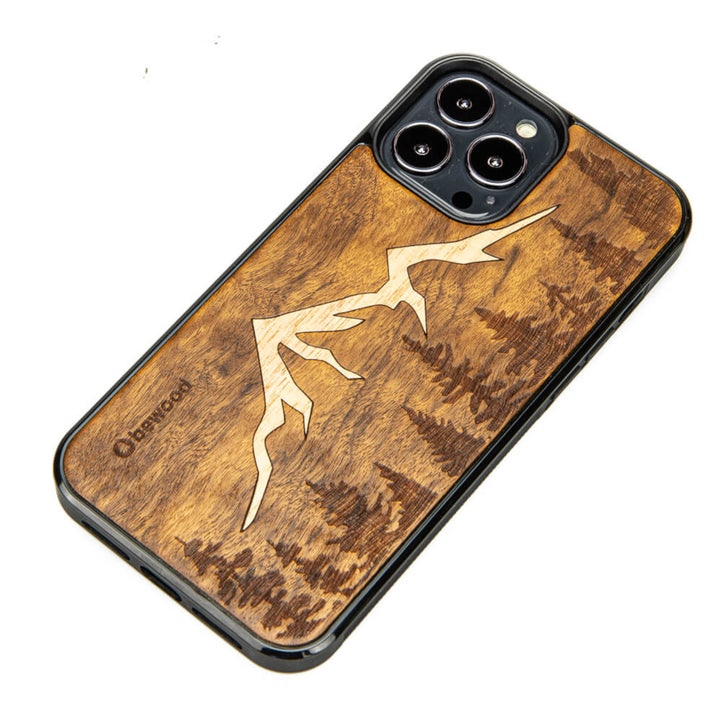 DREWNIANE ETUI IPHONE 13 PRO MAX GÓRY IMBUIA WYSOKIEJ JAKOŚCI