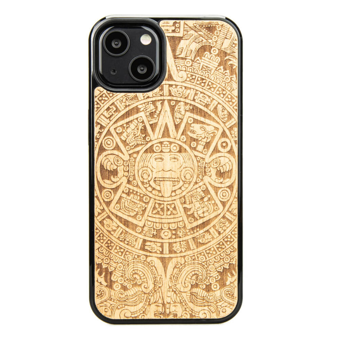 DREWNIANE ETUI IPHONE 13 KALENDARZ AZTECKI ANIEGRE WYSOKIEJ JAKOŚCI