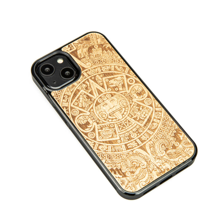 DREWNIANE ETUI IPHONE 13 KALENDARZ AZTECKI ANIEGRE WYSOKIEJ JAKOŚCI