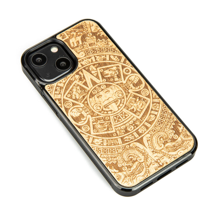 DREWNIANE ETUI IPHONE 13 MINI KALENDARZ AZTECKI ANIEGRE