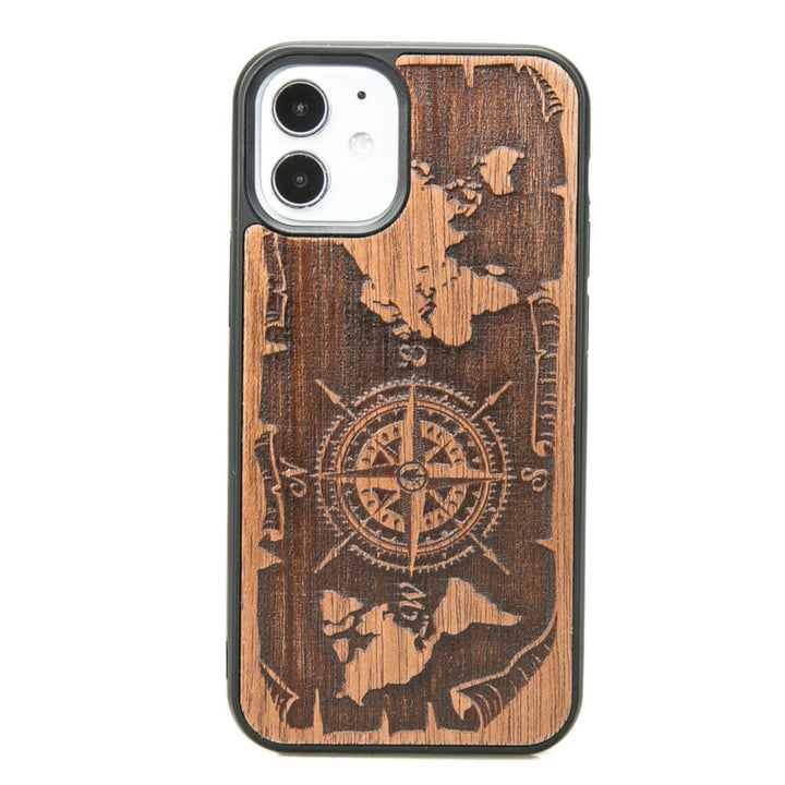 DREWNIANE ETUI IPHONE 12 MINI RÓŻA WIATRÓW MERBAU WYSOKIEJ JAKOŚCI