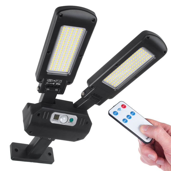 Solarna lampa uliczna LED z czujnikiem ruchu i pilotem Maclean IP54, 5W, 2x450lm, 6500K, Li-ion 2400 mAh, 3 tryby pracy MCE447