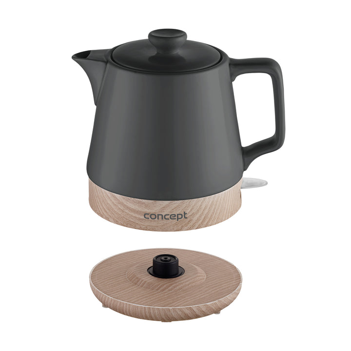 CONCEPT RK0061 UK Electric Ceramic Kettle 1.0L Anthracite & Wood Design Nordic Style 1200W Tea Pot Cordless