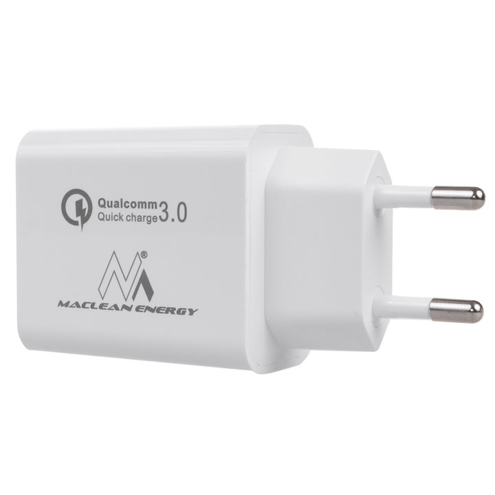 Ładowarka sieciowa 20W Maclean, PD, Power Delivery, Qualcomm Quick Charge, QC 3.0, 5V3A/9V2.22A/12V1.67A, biała, MCE485W