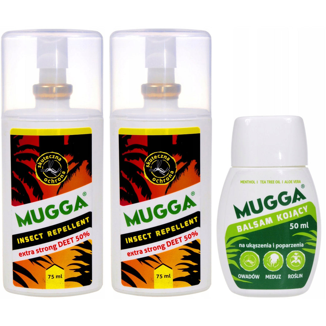 Zestaw Mugga 2x Mugga Spray 50% 75ml + Mugga balsam kojący 50ml