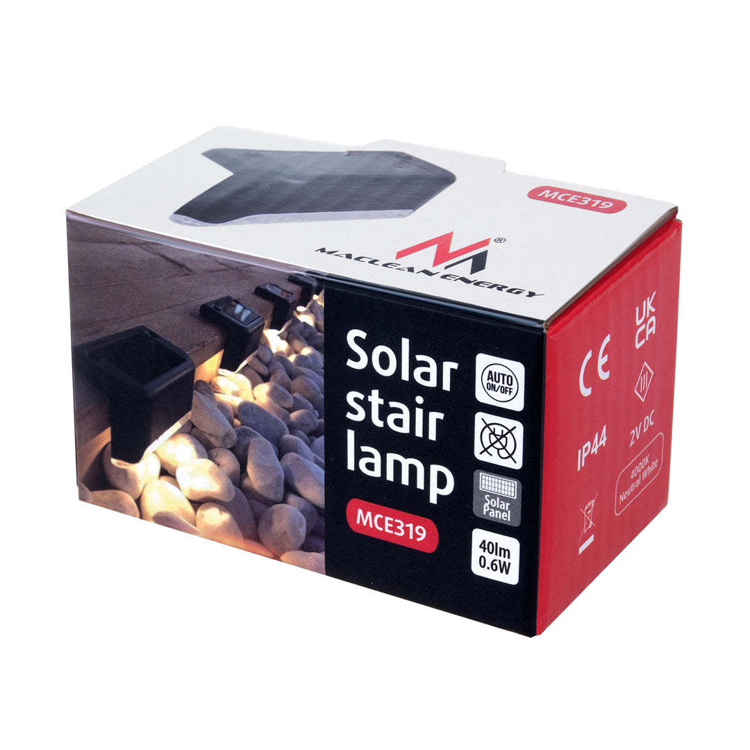 Solarna lampa schodowa tarasowa LED Maclean IP44, 4000K, Ni-MH 100 mAh, 80x45x45mm, czujnik zmierzchu MCE319