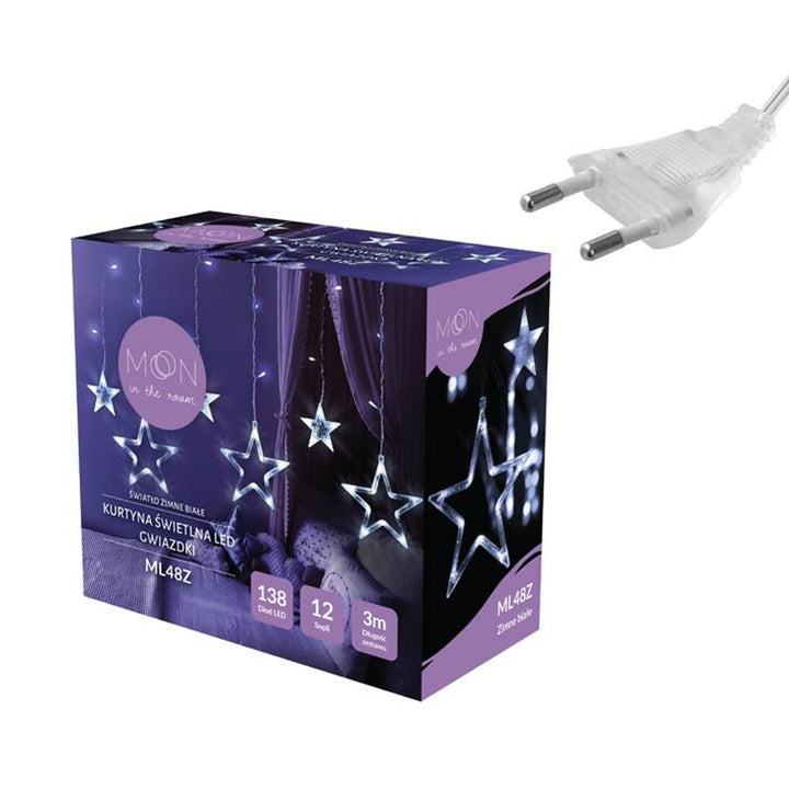 Kurtyna świetlna ML48Z 12 sopli 138 LED 3m Gwiazdki zimne białe