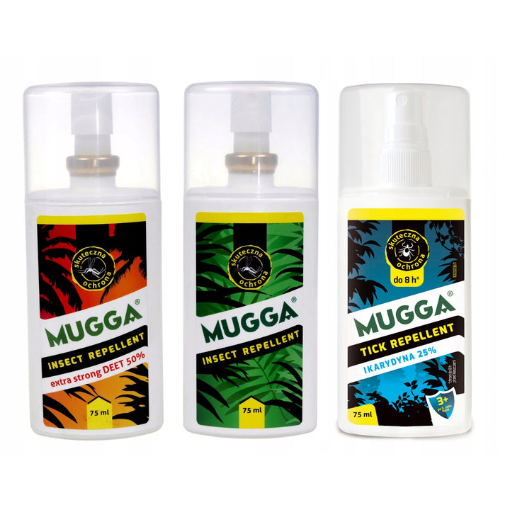 Zestaw 3x Mugga 75ml 50% + 9,5% Deet 75ml + 25% Ikarydyna 75ml