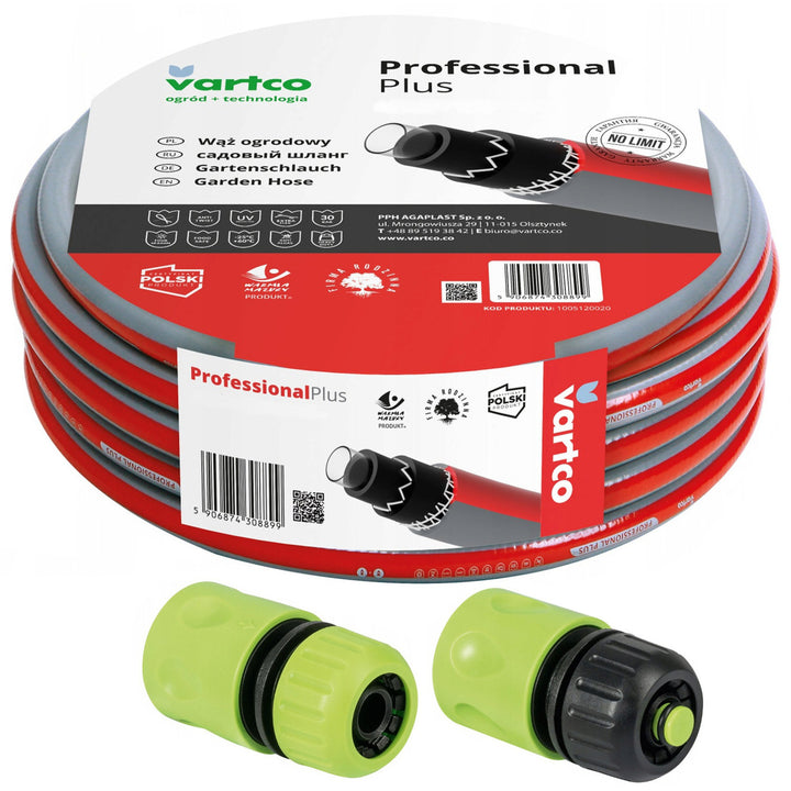 Wąż ogrodowy 6 warstw 30m 1/2" Vartco Professional Plus + złączki