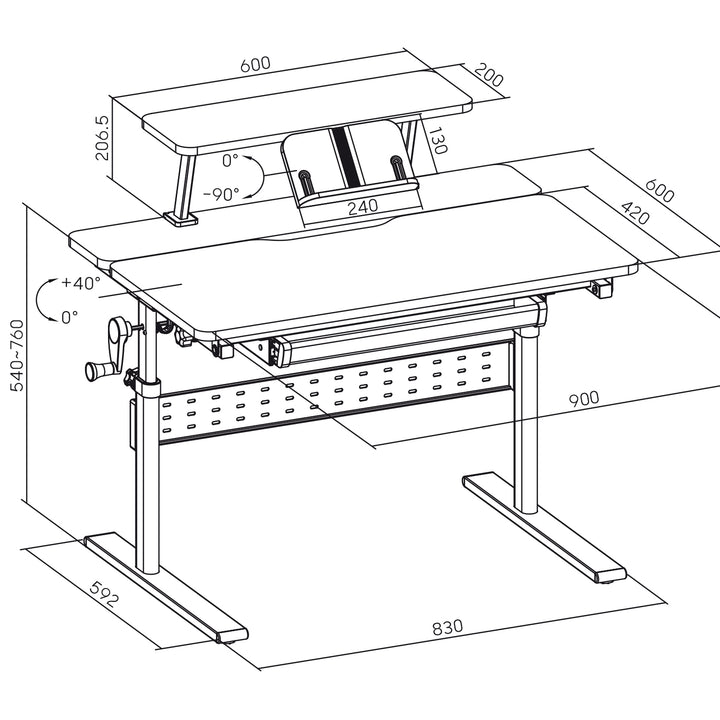 Biurko dla dzieci Ergo Office, z regulacją wysokości, szare, max 40kg,900x600mm, ER-483