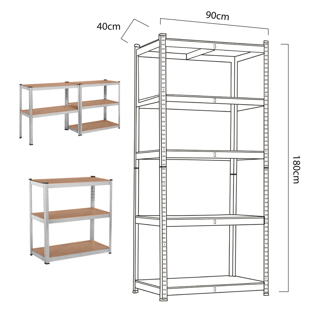 Regał magazynowy metalowy szafka 175 kg x5 180x90x40cm GreenBlue, ocynk, rozkładany, MDF, GB378