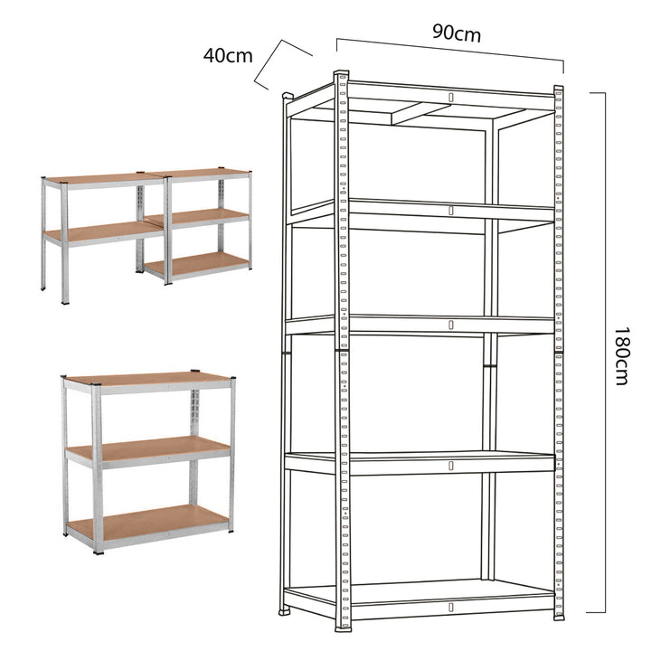 Regał magazynowy metalowy szafka 175 kg x5 180x90x40cm GreenBlue, ocynk, rozkładany, MDF, GB378