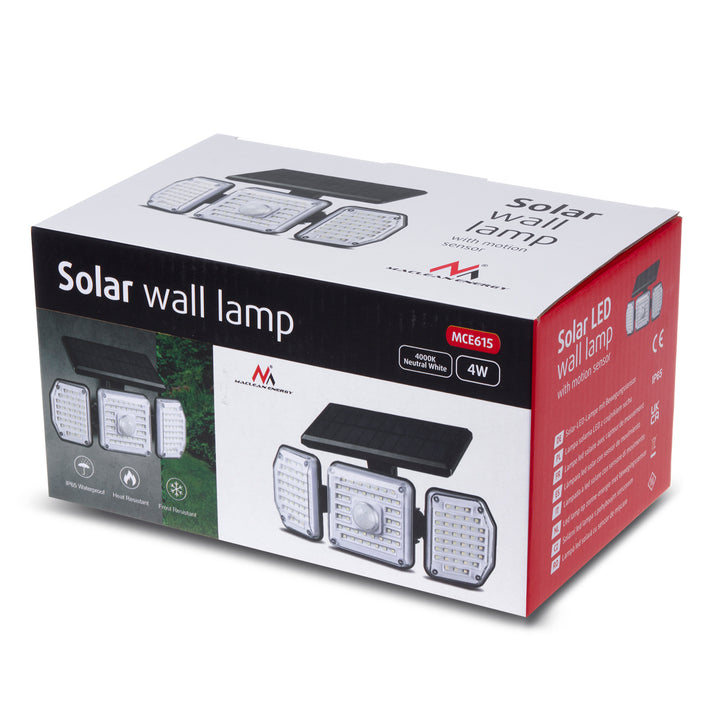 Solarna lampa LED z czujnikiem ruchu Maclean IP65, 4W, 320lm, 4000K, Li-ion 1200 mAh, 3 tryby pracy MCE615