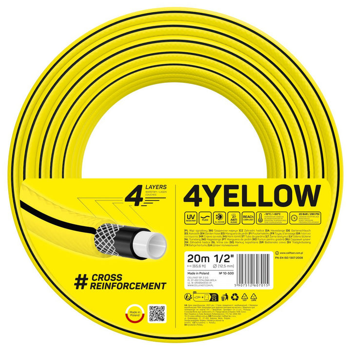 Wąż ogrodowy CELLFAST 4YELLOW 10-500 1/2" 20 m 4-warstwowy