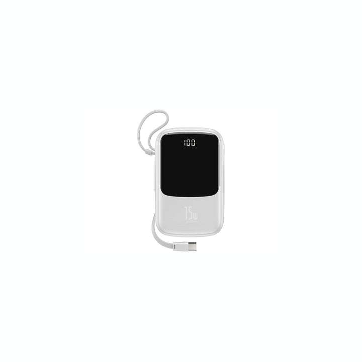 Powerbank Baseus Qpow z kablem USB-C, USB-C, 2xUSB, 10000mAh, 15W biały