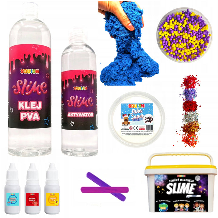 SQUISH SQ44 Slime Galaxy Making Kit 18-Piece Set Accessories PVA Glue Activator Sequins Fake Snow Kinetic Sand Cloud Crunchy Clear Glitter Galaxy