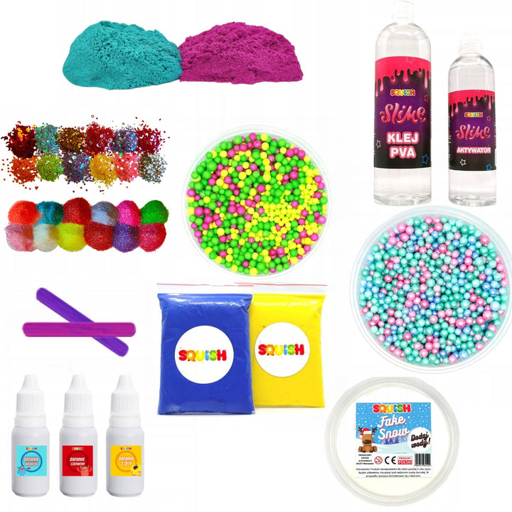 SQ47 Slime Prestige Making Kit 34in1 Zestaw 34 akcesoriów PVA Glue Activator Kinetic Crunchy Butter Glitter Rainbow Confetti Cloud Clear Foam Slime