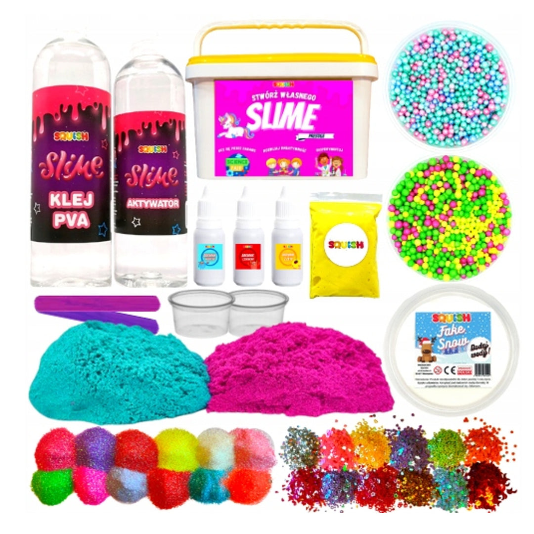 SQ47 Slime Prestige Making Kit 34in1 Zestaw 34 akcesoriów PVA Glue Activator Kinetic Crunchy Butter Glitter Rainbow Confetti Cloud Clear Foam Slime