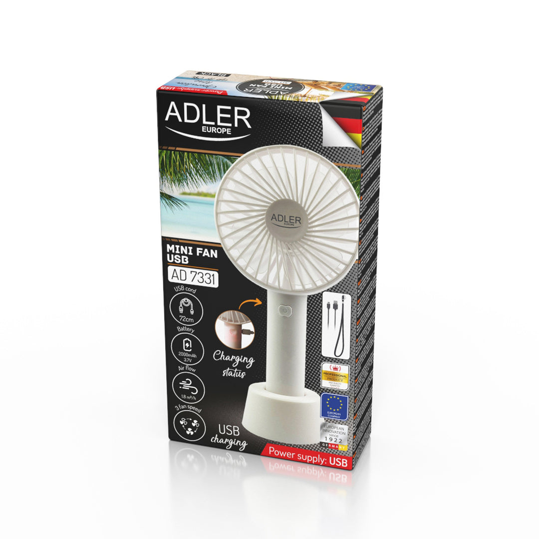 Adler AD 7331b Mini wentylator 9cm/3,5” USB przenośny biały