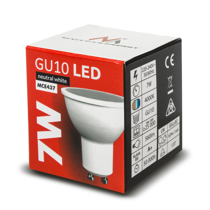 6x żarówka LED Maclean, GU10, 7W, 220-240V~, 50/60Hz, barwa neutralna biała, 4000K, 490 lumenów, MCE437 NW