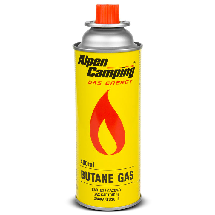 8x kartusz gazowy 400ml Alpen Camping. certyfikat: Pi 0875, zgodny z normą EN417, izobutan, zakres działania -10°c do+ 40°c, IK004