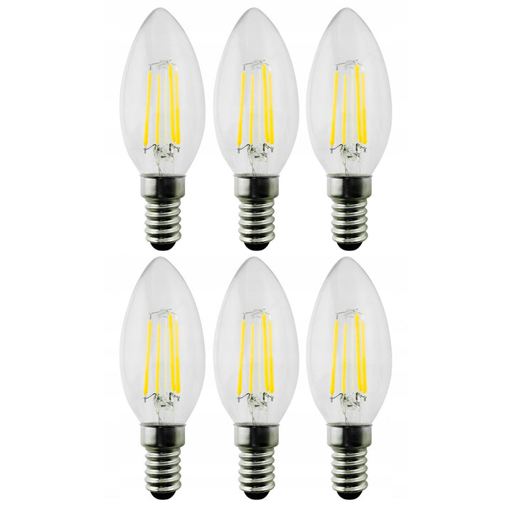 6x żarówka Maclean, Filamentowa LED E14, 6W, 230V, WW ciepła biała 3000K, 806lm, Retro edison ozdobna świeczka C35, MCE286