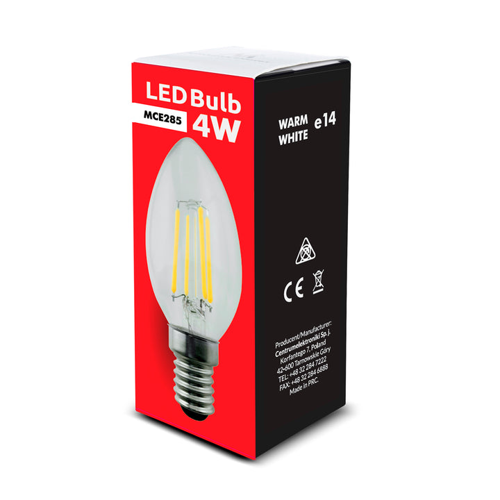 6x żarówka Maclean, Filamentowa LED E14, 4W, 230V, WW ciepła biała 3000K, 400lm, Retro edison ozdobna świeczka C35, MCE285