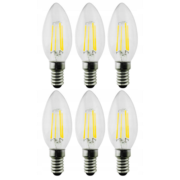 6x żarówka Maclean, Filamentowa LED E14, 4W, 230V, WW ciepła biała 3000K, 400lm, Retro edison ozdobna świeczka C35, MCE285