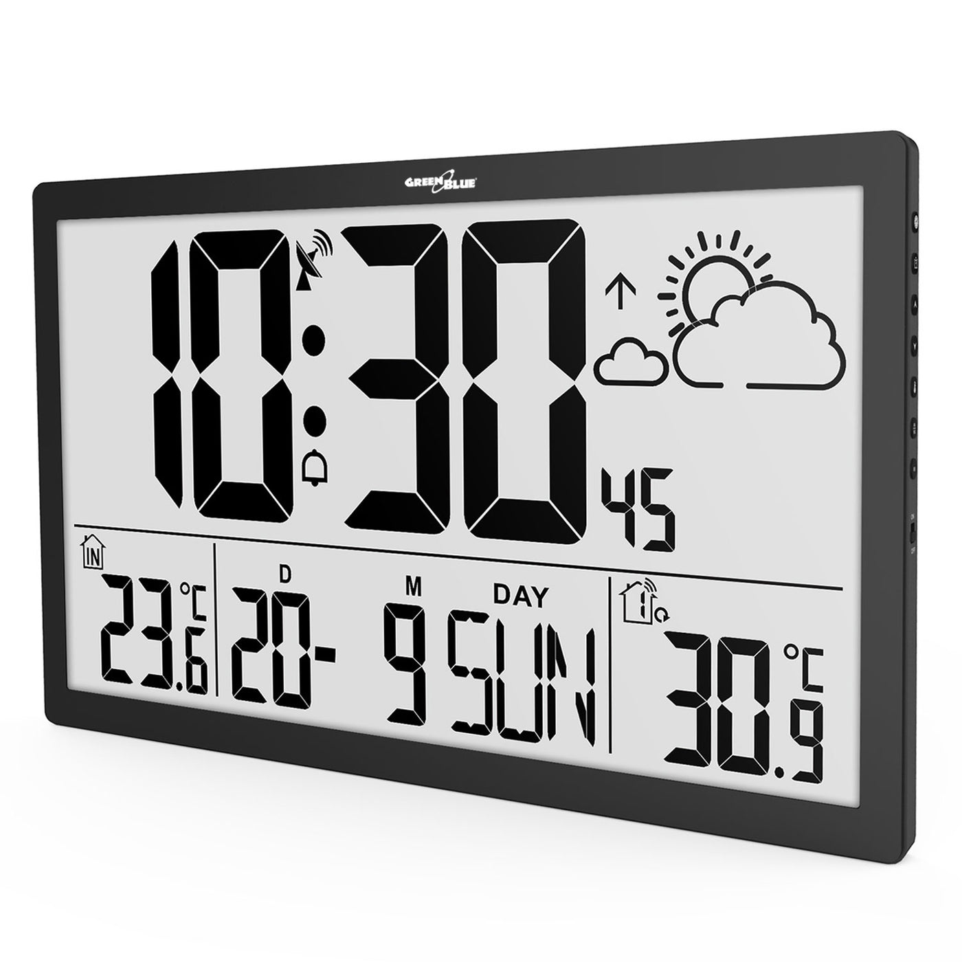 Zegar ścienny LCD bardzo duży GreenBlue, temperatura, data, GB218