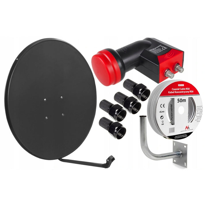 Zestaw satelitarny, antena 90 cm, uchwyt antenowy 40 cm, konwerter twin, kabel 50 m, wtyki