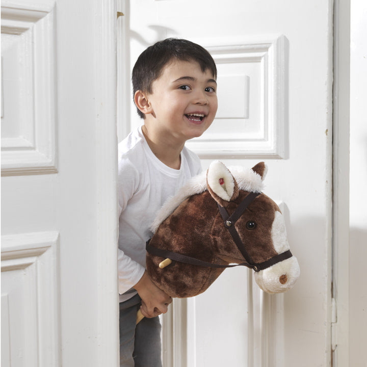 Pluszak koń na kiju brązowy, z dźwiękiem 100 cm, hobby horse