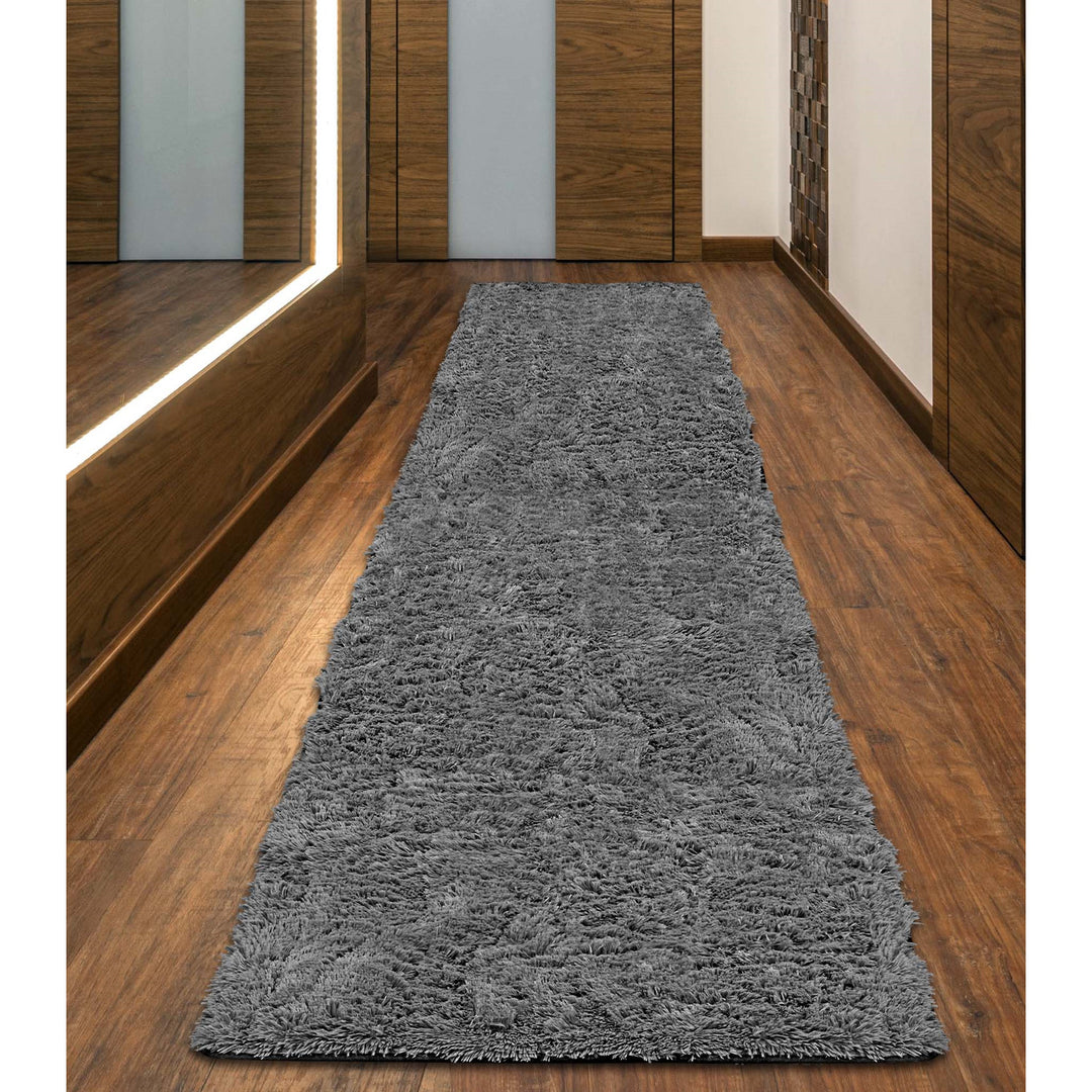 Dywan pluszowy, krótki włos, antypoślizgowy, 80 x 300 cm, ciemnoszary, DYWSHA80/300C-SZ
