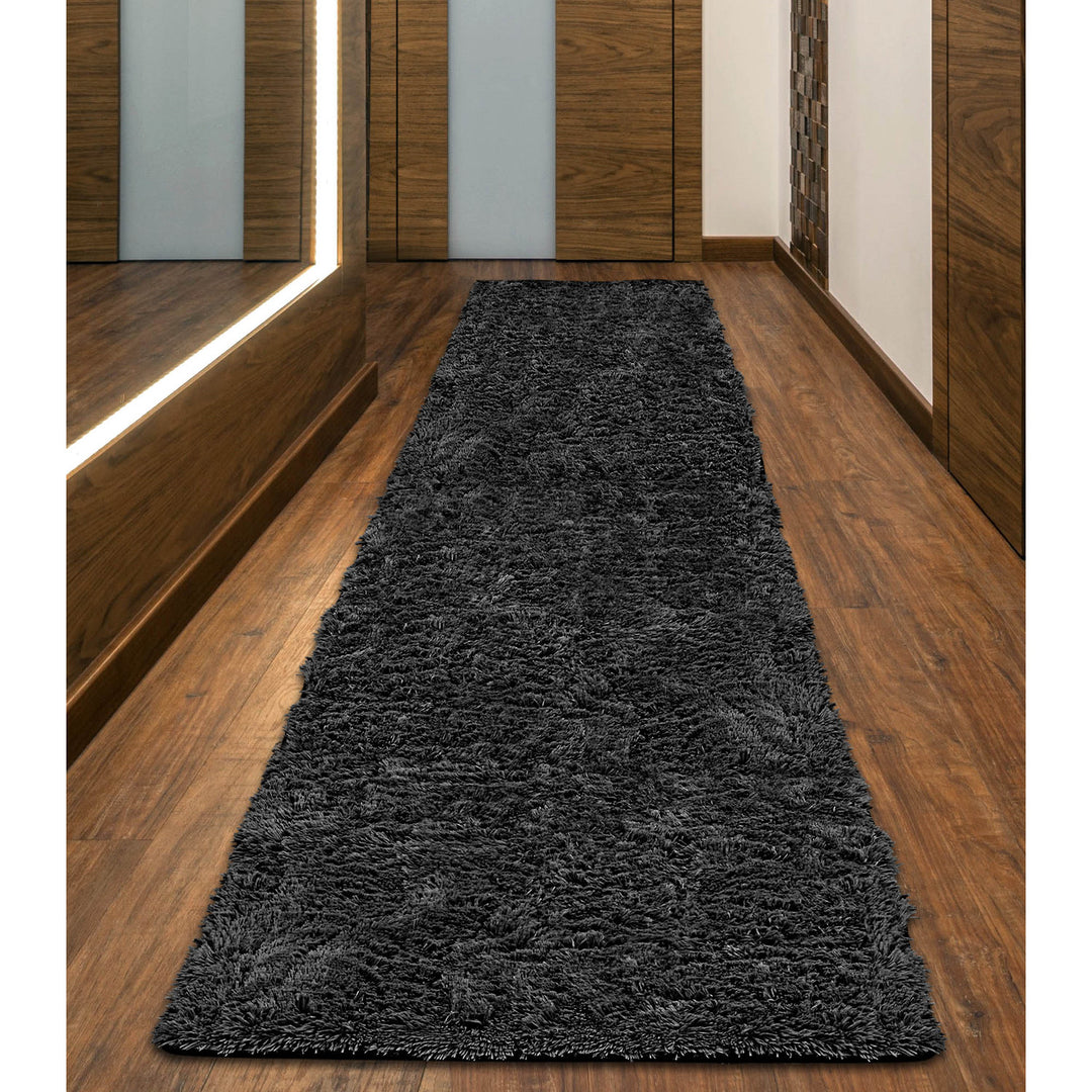 Dywan pluszowy, krótki włos, antypoślizgowy, 80 x 300 cm, czarny, DYWSHA80/300CZA